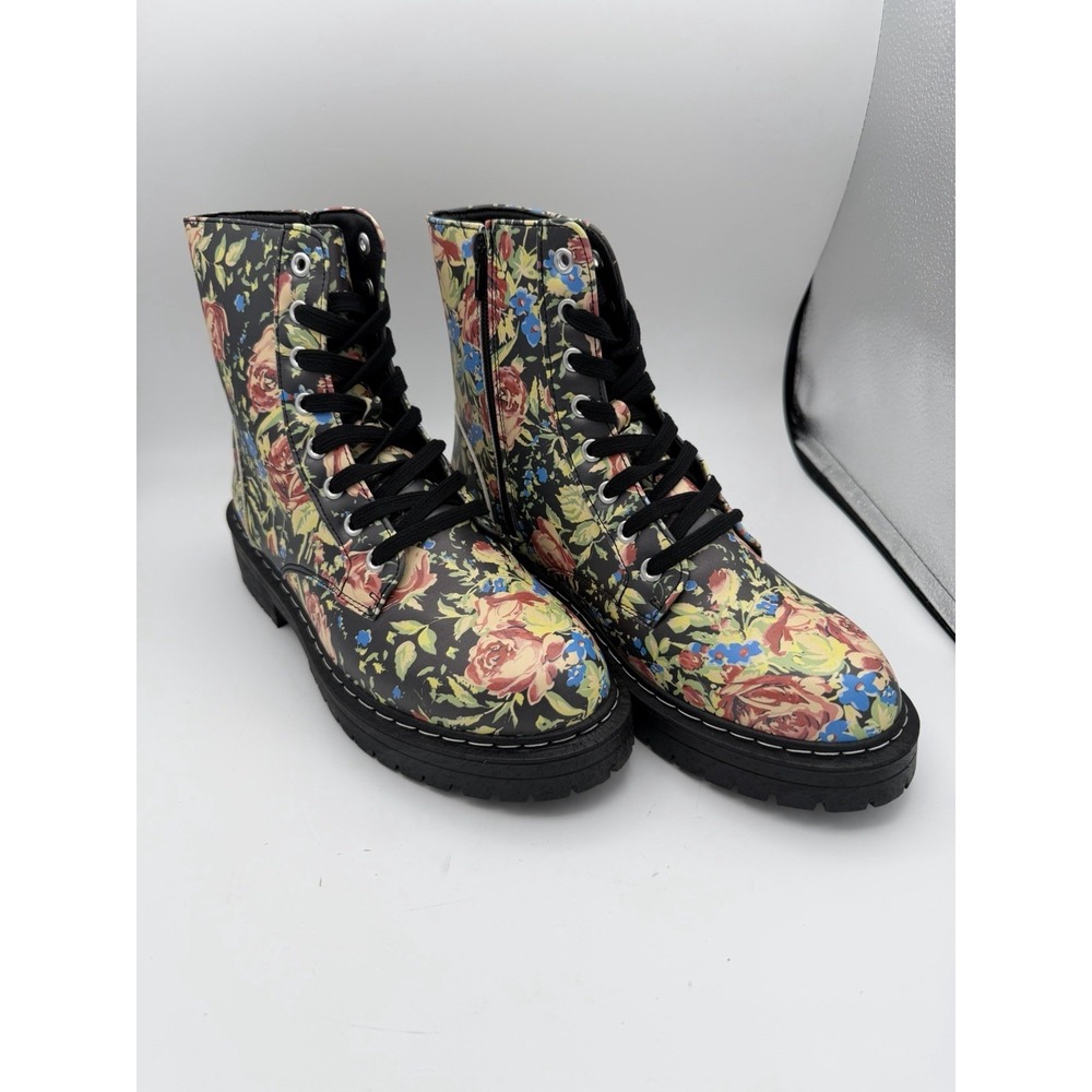 Sugar Kaedy Floral Combat Boots Womens 8.5M Side Zip Lace Up New In Box.    1747